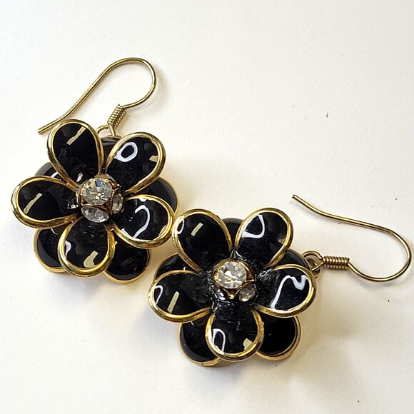 Black Flower Earrings - Picture 1 of 6